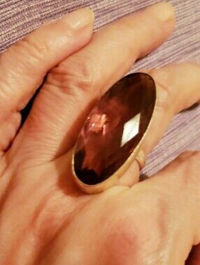💜 Amethyst Ring, Stamped 925, NWOT, Sz 7, Large Oval, Faceted, Statement, Boho.